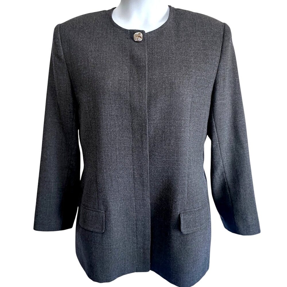 Vintage Talbots Pure Wool Hidden Button Front Blazer Jacket Size 14 Office Siren